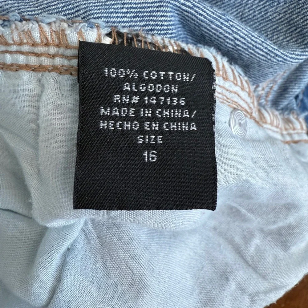 1822 Denim Distressed Blue Jean Skirt Women's Size 16 Cuffed Raw Hem‎